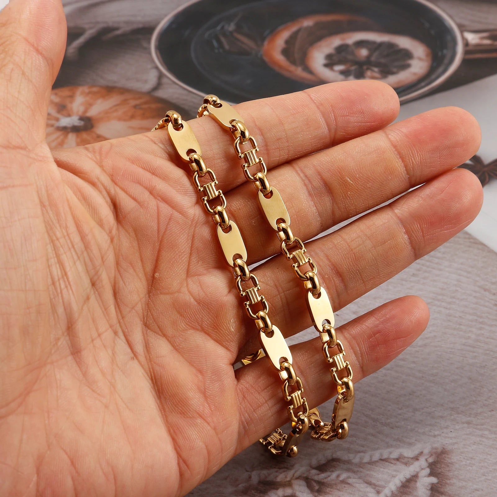 6mm Hip Hop Golden Coffee Beans Necklace for Women Men 316L Stainless Steel Curb Cuban Link Chain Fashion Bracelets Jewelry Gift - Simply Just Deals LLC6mm Hip Hop Golden Coffee Beans Necklace for Women Men 316L Stainless Steel Curb Cuban Link Chain Fashion Bracelets Jewelry Gift200000639:285121cm Bracelet;200000783:193Width 7mm;200001034:361180Gold 2Gold 221cm BraceletWidth 7mm6mm Hip Hop Golden Coffee Beans Necklace for Women Men 316L Stainless Steel Curb Cuban Link Chain Fashion Bracelets Jew