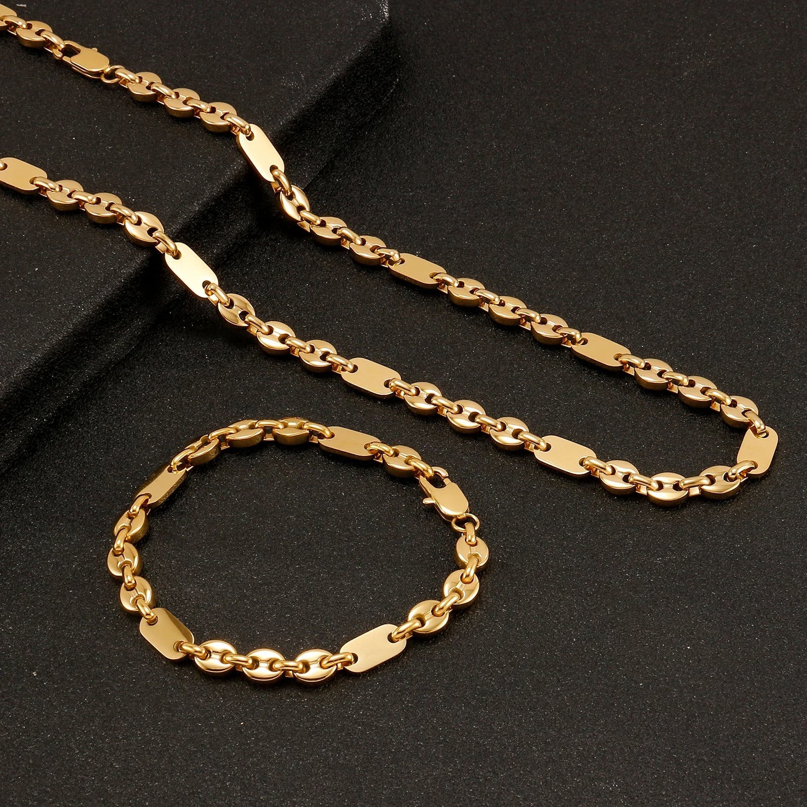 6mm Hip Hop Golden Coffee Beans Necklace for Women Men 316L Stainless Steel Curb Cuban Link Chain Fashion Bracelets Jewelry Gift - Simply Just Deals LLC6mm Hip Hop Golden Coffee Beans Necklace for Women Men 316L Stainless Steel Curb Cuban Link Chain Fashion Bracelets Jewelry Gift200000639:285121cm Bracelet;200000783:193Width 7mm;200001034:361180Gold 2Gold 221cm BraceletWidth 7mm6mm Hip Hop Golden Coffee Beans Necklace for Women Men 316L Stainless Steel Curb Cuban Link Chain Fashion Bracelets Jew