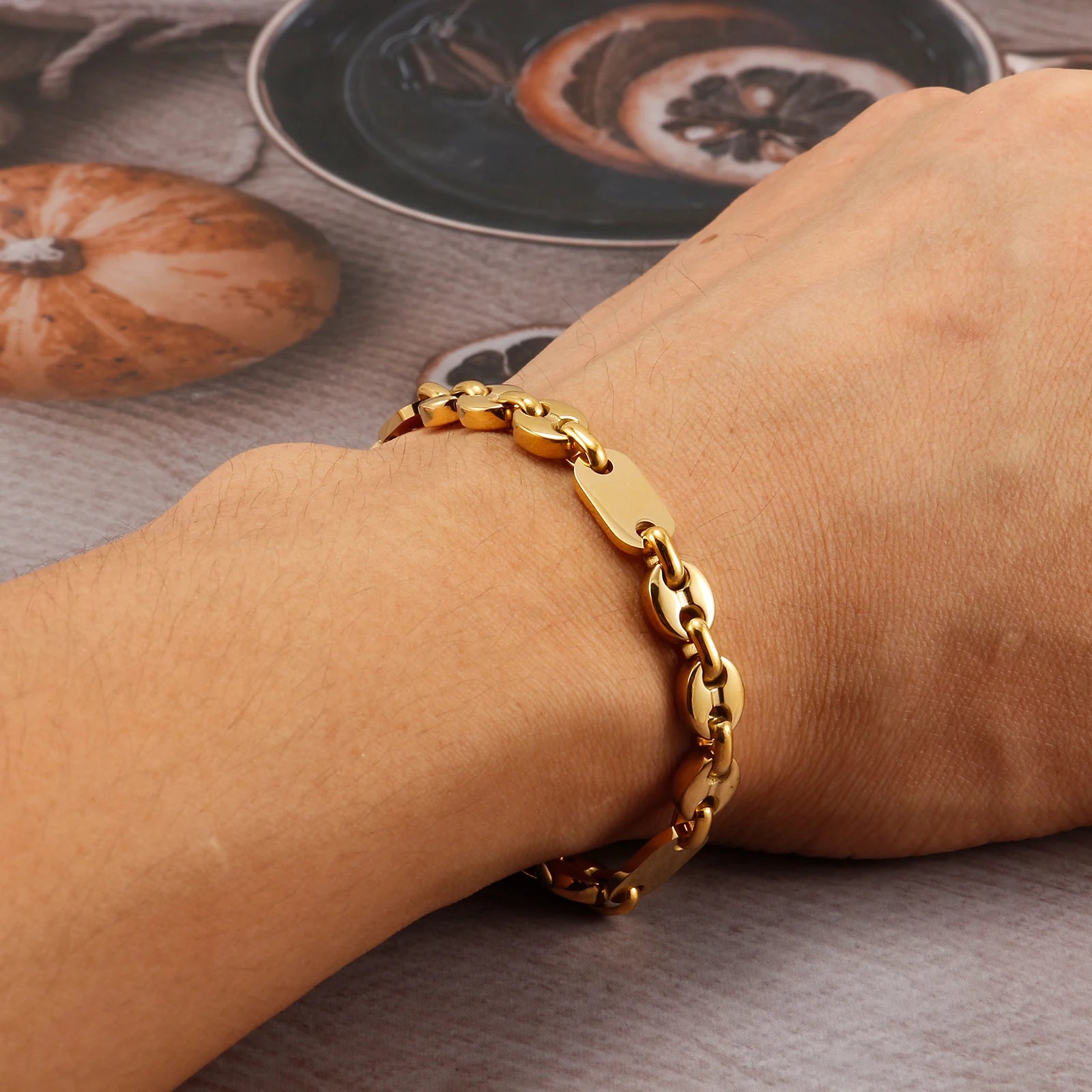 6mm Hip Hop Golden Coffee Beans Necklace for Women Men 316L Stainless Steel Curb Cuban Link Chain Fashion Bracelets Jewelry Gift - Simply Just Deals LLC6mm Hip Hop Golden Coffee Beans Necklace for Women Men 316L Stainless Steel Curb Cuban Link Chain Fashion Bracelets Jewelry Gift200000639:285121cm Bracelet;200000783:193Width 7mm;200001034:361180Gold 2Gold 221cm BraceletWidth 7mm6mm Hip Hop Golden Coffee Beans Necklace for Women Men 316L Stainless Steel Curb Cuban Link Chain Fashion Bracelets Jew