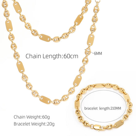 6mm Hip Hop Golden Coffee Beans Necklace for Women Men 316L Stainless Steel Curb Cuban Link Chain Fashion Bracelets Jewelry Gift - Simply Just Deals LLC6mm Hip Hop Golden Coffee Beans Necklace for Women Men 316L Stainless Steel Curb Cuban Link Chain Fashion Bracelets Jewelry Gift200000639:285121cm Bracelet;200000783:193Width 7mm;200001034:361180Gold 2Gold 221cm BraceletWidth 7mm6mm Hip Hop Golden Coffee Beans Necklace for Women Men 316L Stainless Steel Curb Cuban Link Chain Fashion Bracelets Jew