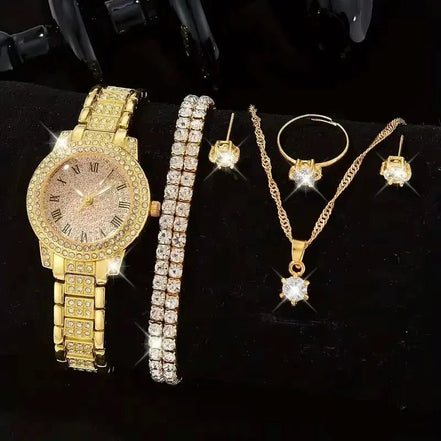 6PCS Women Watch Luxury Elegant Alloy Watch Crystal Wristwatch For Ladies Gift Quartz Watch Alloy Rhinestone Bracelet Montre - Simply Just Deals LLC6PCS Women Watch Luxury Elegant Alloy Watch Crystal Wristwatch For Ladies Gift Quartz Watch Alloy Rhinestone Bracelet Montre14350850Gold6PCS Women Watch Luxury Elegant Alloy Watch Crystal Wristwatch For Ladies Gift Quartz Watch Alloy Rhinestone Bracelet Montre
