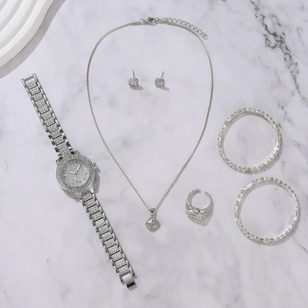 6PCS Women Watch Luxury Elegant Alloy Watch Crystal Wristwatch For Ladies Gift Quartz Watch Alloy Rhinestone Bracelet Montre - Simply Just Deals LLC6PCS Women Watch Luxury Elegant Alloy Watch Crystal Wristwatch For Ladies Gift Quartz Watch Alloy Rhinestone Bracelet Montre1420000510072208GO - 2H151 - H18372208GO - 2H151 - H1836PCS Women Watch Luxury Elegant Alloy Watch Crystal Wristwatch For Ladies Gift Quartz Watch Alloy Rhinestone Bracelet Montre