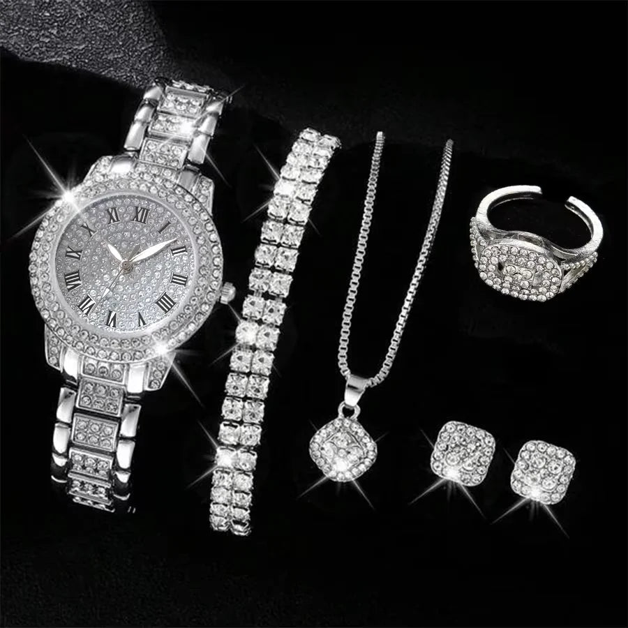 6PCS/SET Silver Women's Watch Business Leisure Element Watch Luxury Dial Quartz Watch Jewelry Set Gift For Her - Simply Just Deals LLC6PCS/SET Silver Women's Watch Business Leisure Element Watch Luxury Dial Quartz Watch Jewelry Set Gift For Her14201447303SilveryBSilvery B6PCS/SET Silver Women's Watch Business Leisure Element Watch Luxury Dial Quartz Watch Jewelry Set Gift For Her
