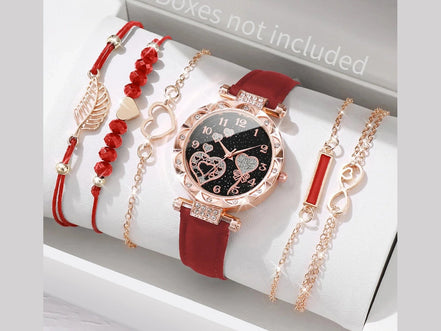 6PCS/Set Women's Watch Fashion Roma Heart Dial Leather Band Quartz Watches Leaf Bracelets Set(Without Box) - Simply Just Deals LLC6PCS/Set Women's Watch Fashion Roma Heart Dial Leather Band Quartz Watches Leaf Bracelets Set(Without Box)14201447303BSetWithoutBoxB Set Without Box6PCS/Set Women's Watch Fashion Roma Heart Dial Leather Band Quartz Watches Leaf Bracelets Set(Without Box)