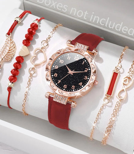 6PCS/Set Women's Watch Fashion Roma Heart Dial Leather Band Quartz Watches Leaf Bracelets Set(Without Box) - Simply Just Deals LLC6PCS/Set Women's Watch Fashion Roma Heart Dial Leather Band Quartz Watches Leaf Bracelets Set(Without Box)14100005979FSetWithoutBoxF Set Without Box6PCS/Set Women's Watch Fashion Roma Heart Dial Leather Band Quartz Watches Leaf Bracelets Set(Without Box)