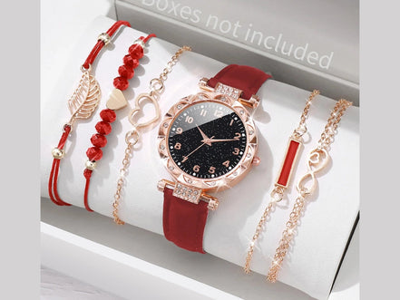 6PCS/Set Women's Watch Fashion Roma Heart Dial Leather Band Quartz Watches Leaf Bracelets Set(Without Box) - Simply Just Deals LLC6PCS/Set Women's Watch Fashion Roma Heart Dial Leather Band Quartz Watches Leaf Bracelets Set(Without Box)14200000080DSetWithoutBoxD Set Without Box6PCS/Set Women's Watch Fashion Roma Heart Dial Leather Band Quartz Watches Leaf Bracelets Set(Without Box)