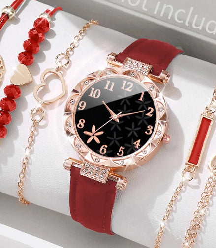 6PCS/Set Women's Watch Fashion Roma Heart Dial Leather Band Quartz Watches Leaf Bracelets Set(Without Box) - Simply Just Deals LLC6PCS/Set Women's Watch Fashion Roma Heart Dial Leather Band Quartz Watches Leaf Bracelets Set(Without Box)14201447598ASetWithoutBoxA Set Without Box6PCS/Set Women's Watch Fashion Roma Heart Dial Leather Band Quartz Watches Leaf Bracelets Set(Without Box)
