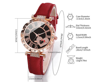 6PCS/Set Women's Watch Fashion Roma Heart Dial Leather Band Quartz Watches Leaf Bracelets Set(Without Box) - Simply Just Deals LLC6PCS/Set Women's Watch Fashion Roma Heart Dial Leather Band Quartz Watches Leaf Bracelets Set(Without Box)14200000080DSetWithoutBoxD Set Without Box6PCS/Set Women's Watch Fashion Roma Heart Dial Leather Band Quartz Watches Leaf Bracelets Set(Without Box)