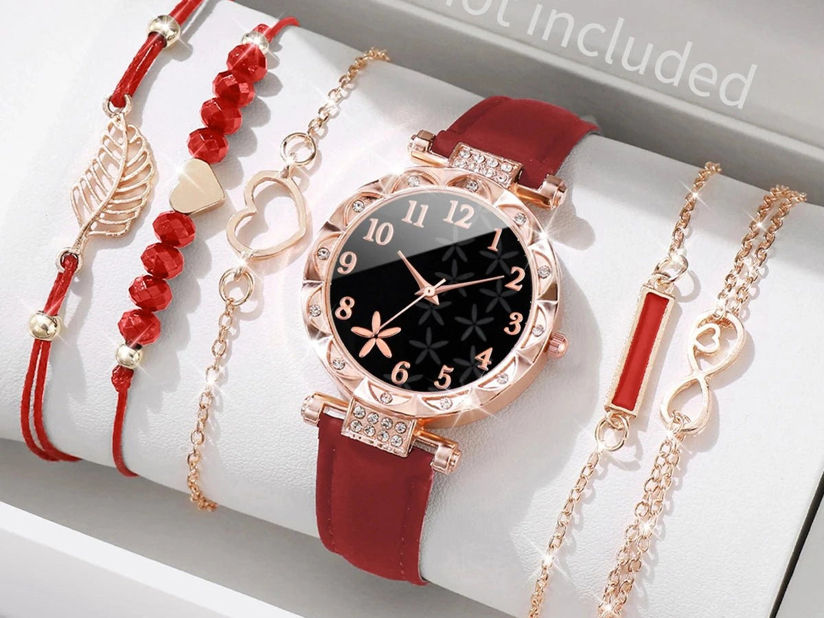 6PCS/Set Women's Watch Fashion Roma Heart Dial Leather Band Quartz Watches Leaf Bracelets Set(Without Box) - Simply Just Deals LLC6PCS/Set Women's Watch Fashion Roma Heart Dial Leather Band Quartz Watches Leaf Bracelets Set(Without Box)14200000080DSetWithoutBoxD Set Without Box6PCS/Set Women's Watch Fashion Roma Heart Dial Leather Band Quartz Watches Leaf Bracelets Set(Without Box)