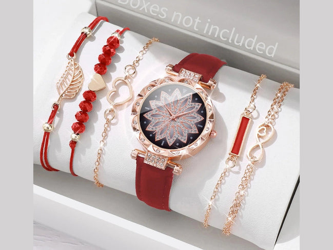 6PCS/Set Women's Watch Fashion Roma Heart Dial Leather Band Quartz Watches Leaf Bracelets Set(Without Box) - Simply Just Deals LLC6PCS/Set Women's Watch Fashion Roma Heart Dial Leather Band Quartz Watches Leaf Bracelets Set(Without Box)14200000080DSetWithoutBoxD Set Without Box6PCS/Set Women's Watch Fashion Roma Heart Dial Leather Band Quartz Watches Leaf Bracelets Set(Without Box)