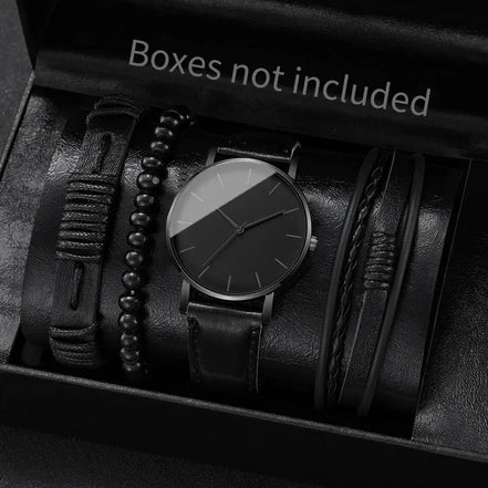 5PCS Set Fashion Mens Sports Watches Man Business Quartz Wristwatch Luxury Leather Bracelet Men Casual Clock Watch - Simply Just Deals LLC
