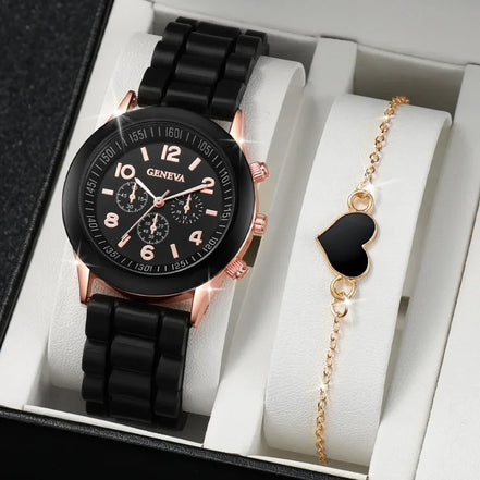 5PCS Set Luxury Watch Women Ring Necklace Earrings Rhinestone Fashion Wristwatch Female Casual Ladies Watches Bracelet Set Clock - Simply Just Deals LLC