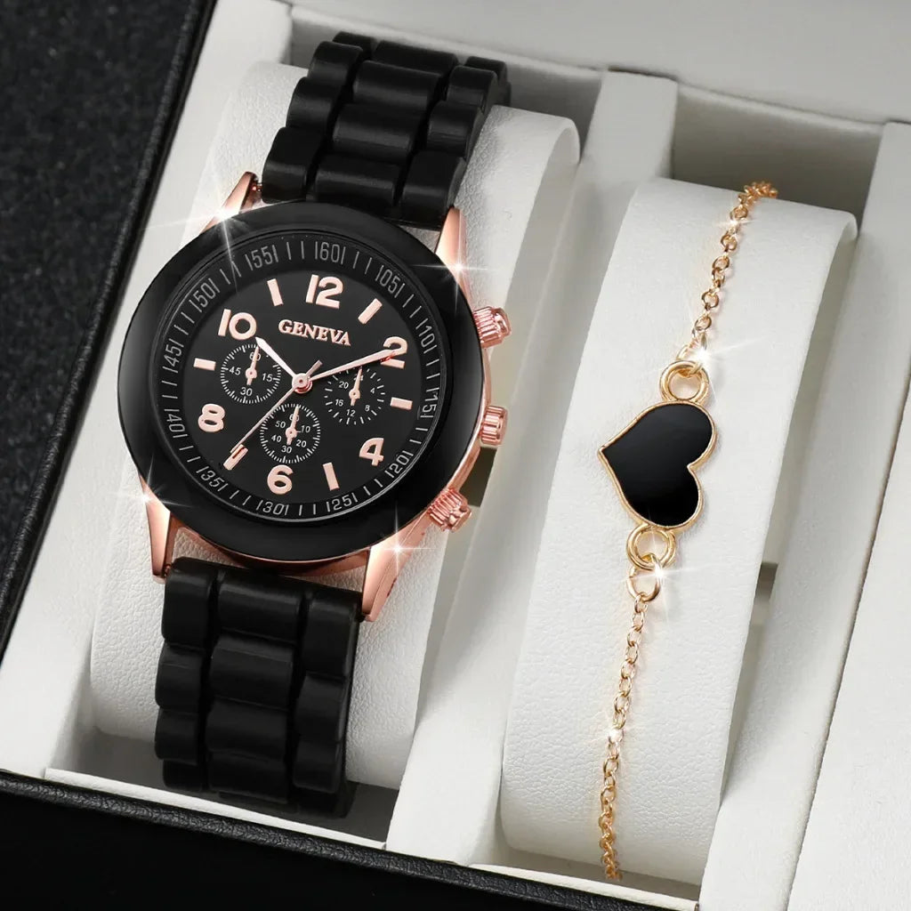 5PCS Set Luxury Watch Women Ring Necklace Earrings Rhinestone Fashion Wristwatch Female Casual Ladies Watches Bracelet Set Clock - Simply Just Deals LLC