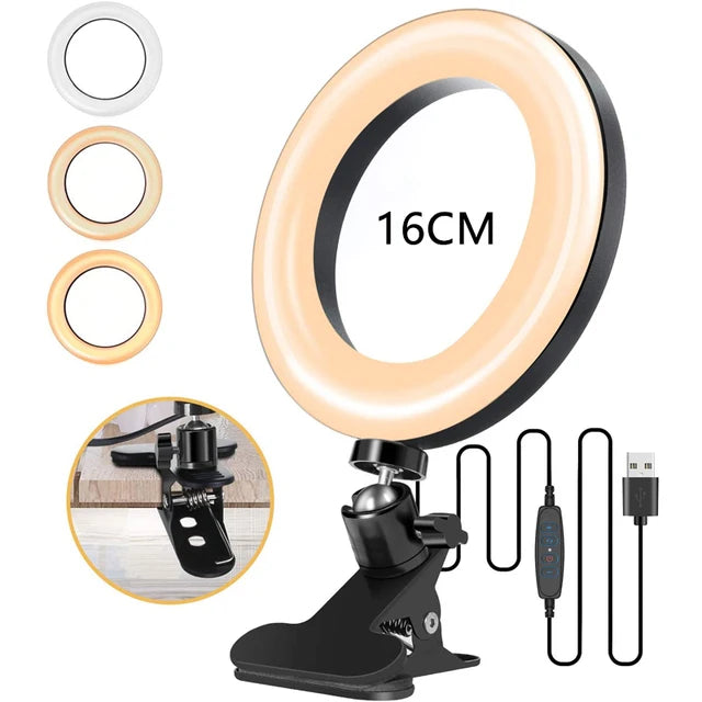 Selfie Ring Light for Laptop Computer Desktop Youtube Ring Lamp Video Conference Lighting Kit With Tripod Phone Holder Clip On