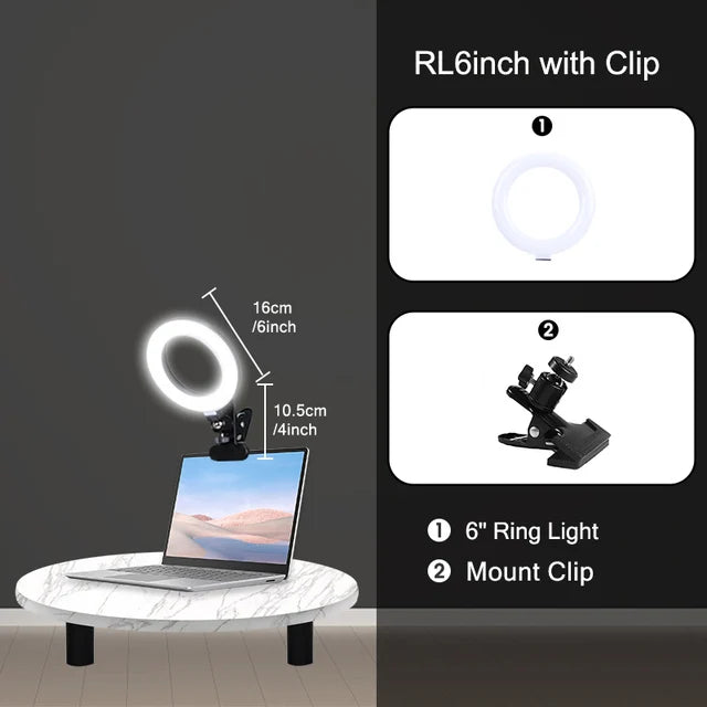 Selfie Ring Light for Laptop Computer Desktop Youtube Ring Lamp Video Conference Lighting Kit With Tripod Phone Holder Clip On