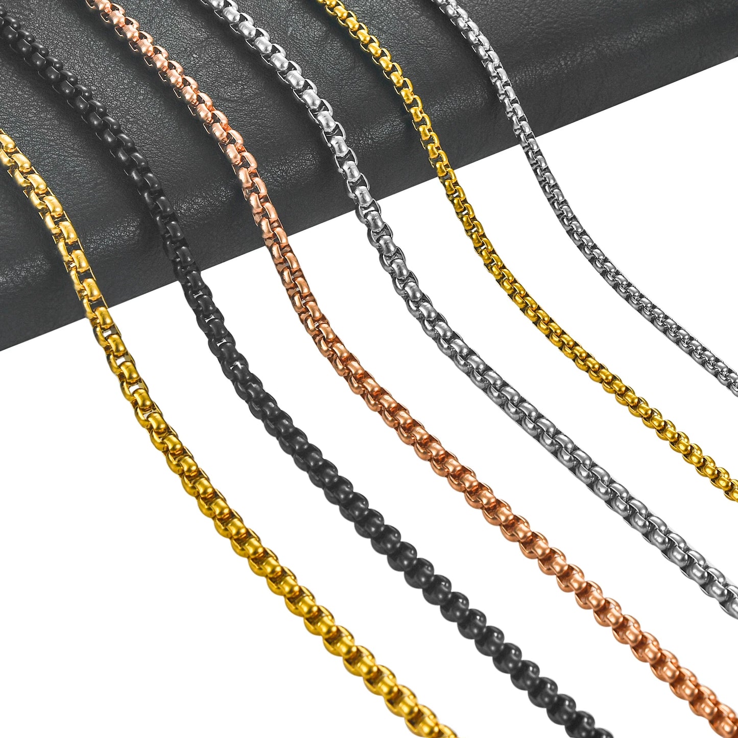 2/3/4/5mm Classic Mens Stainless Steel Rolo Square Box Chain Necklace for Men Women Rose Gold Color Plated Choker Metal Jewelry