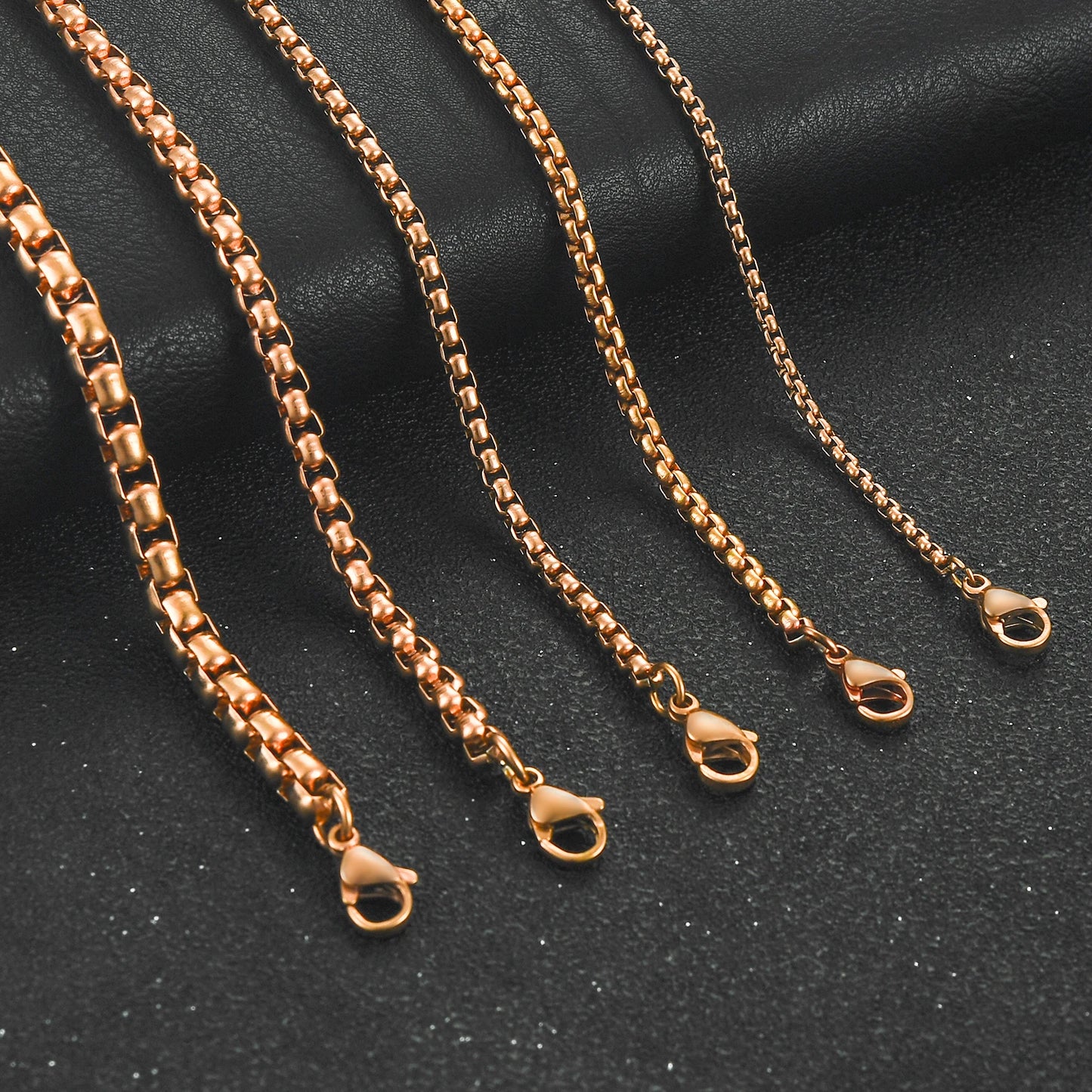 2/3/4/5mm Classic Mens Stainless Steel Rolo Square Box Chain Necklace for Men Women Rose Gold Color Plated Choker Metal Jewelry
