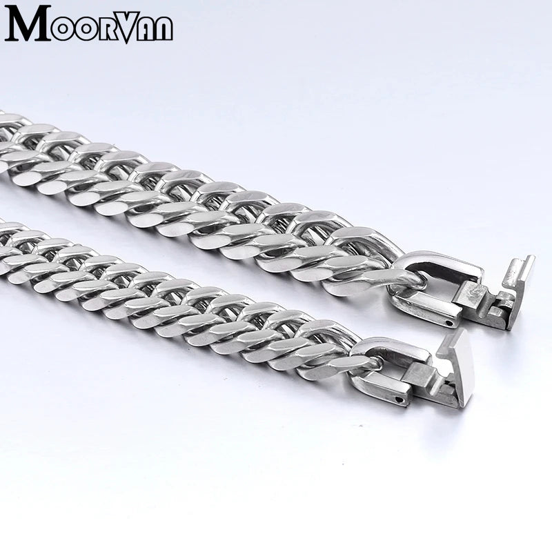 Moorvan Christmas Gift New Stainless Steel Men bracelet Trendy Style,21cm 10mm Bracelet Boys Women Wholesale Jewelry