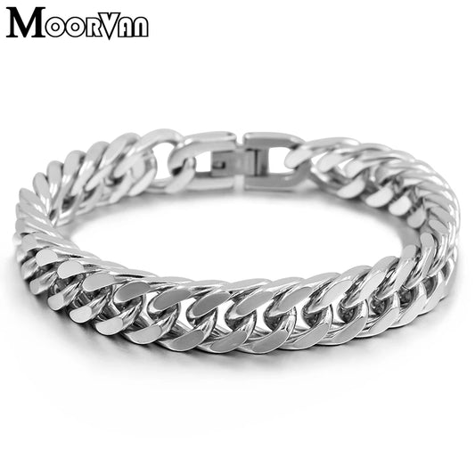 Moorvan Christmas Gift New Stainless Steel Men bracelet Trendy Style,21cm 10mm Bracelet Boys Women Wholesale Jewelry