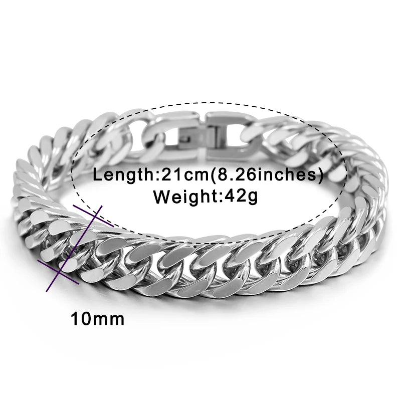 Moorvan Christmas Gift New Stainless Steel Men bracelet Trendy Style,21cm 10mm Bracelet Boys Women Wholesale Jewelry