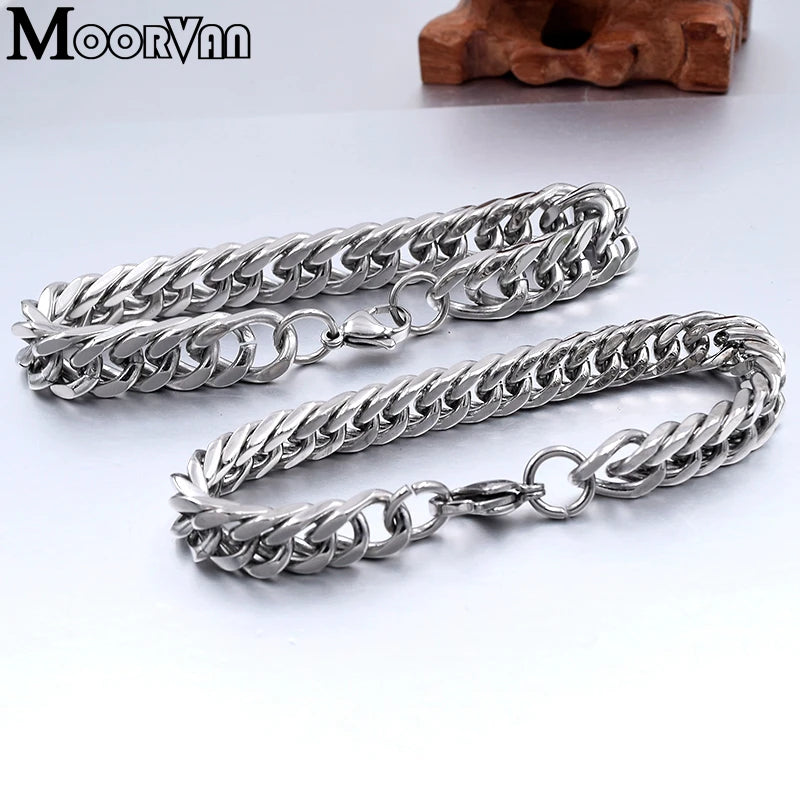 Moorvan Christmas Gift New Stainless Steel Men bracelet Trendy Style,21cm 10mm Bracelet Boys Women Wholesale Jewelry