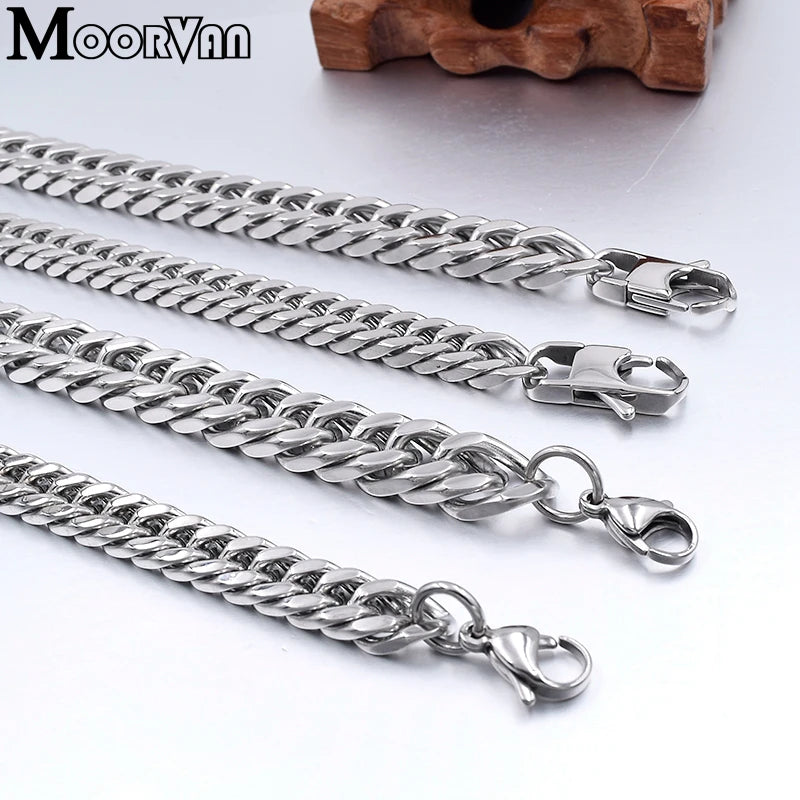 Moorvan Christmas Gift New Stainless Steel Men bracelet Trendy Style,21cm 10mm Bracelet Boys Women Wholesale Jewelry