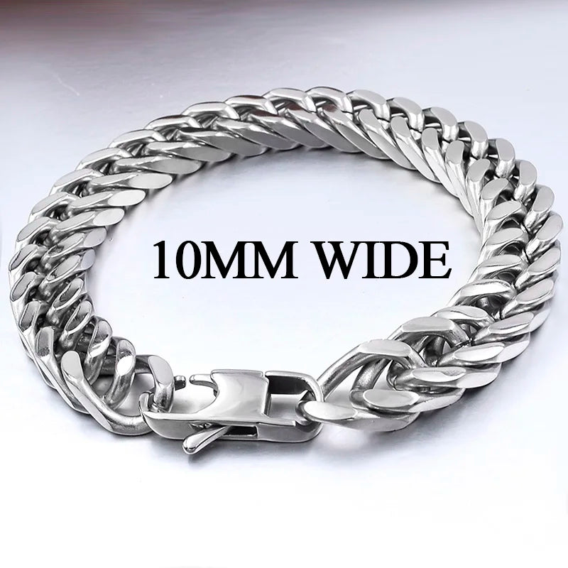 Moorvan Christmas Gift New Stainless Steel Men bracelet Trendy Style,21cm 10mm Bracelet Boys Women Wholesale Jewelry