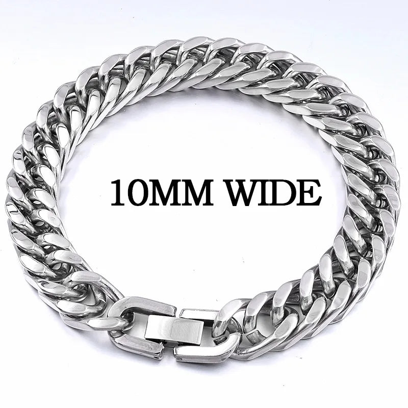 Moorvan Christmas Gift New Stainless Steel Men bracelet Trendy Style,21cm 10mm Bracelet Boys Women Wholesale Jewelry