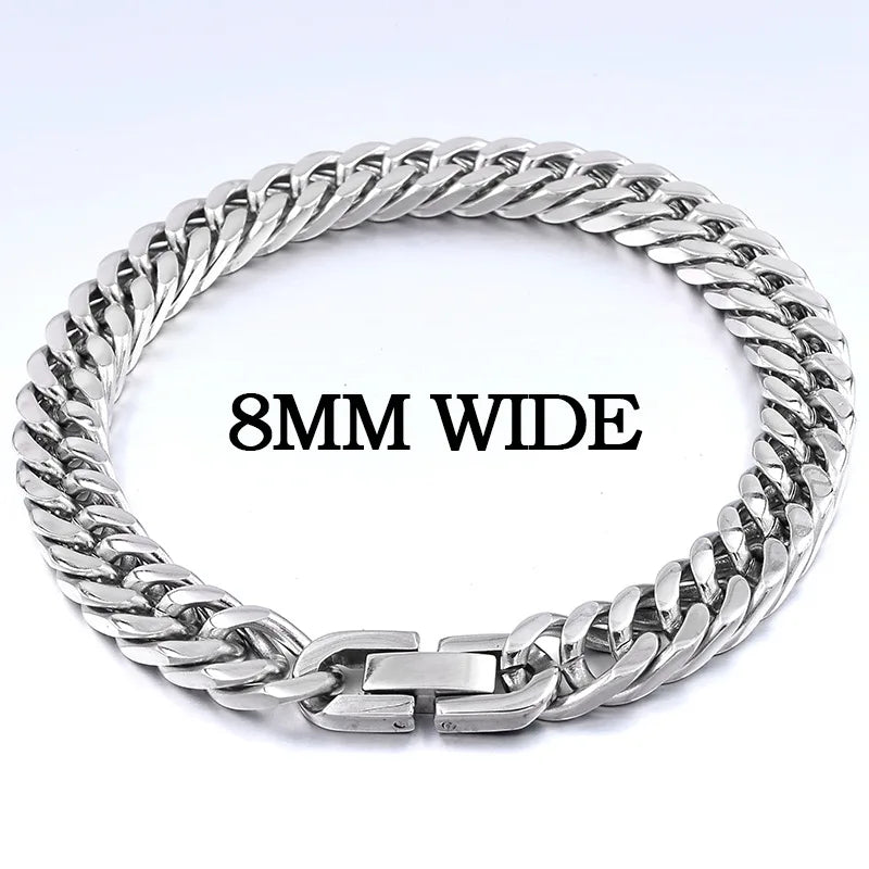 Moorvan Christmas Gift New Stainless Steel Men bracelet Trendy Style,21cm 10mm Bracelet Boys Women Wholesale Jewelry