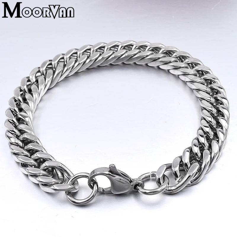 Moorvan Christmas Gift New Stainless Steel Men bracelet Trendy Style,21cm 10mm Bracelet Boys Women Wholesale Jewelry