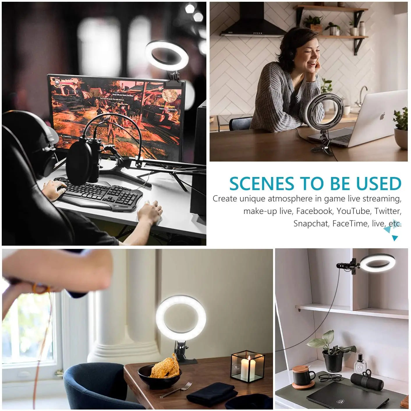 Selfie Ring Light for Laptop Computer Desktop Youtube Ring Lamp Video Conference Lighting Kit With Tripod Phone Holder Clip On