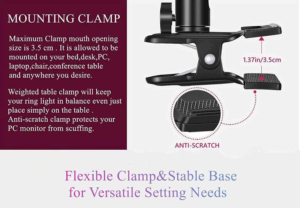 Selfie Ring Light for Laptop Computer Desktop Youtube Ring Lamp Video Conference Lighting Kit With Tripod Phone Holder Clip On
