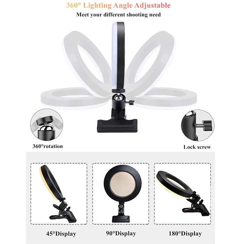 Selfie Ring Light for Laptop Computer Desktop Youtube Ring Lamp Video Conference Lighting Kit With Tripod Phone Holder Clip On
