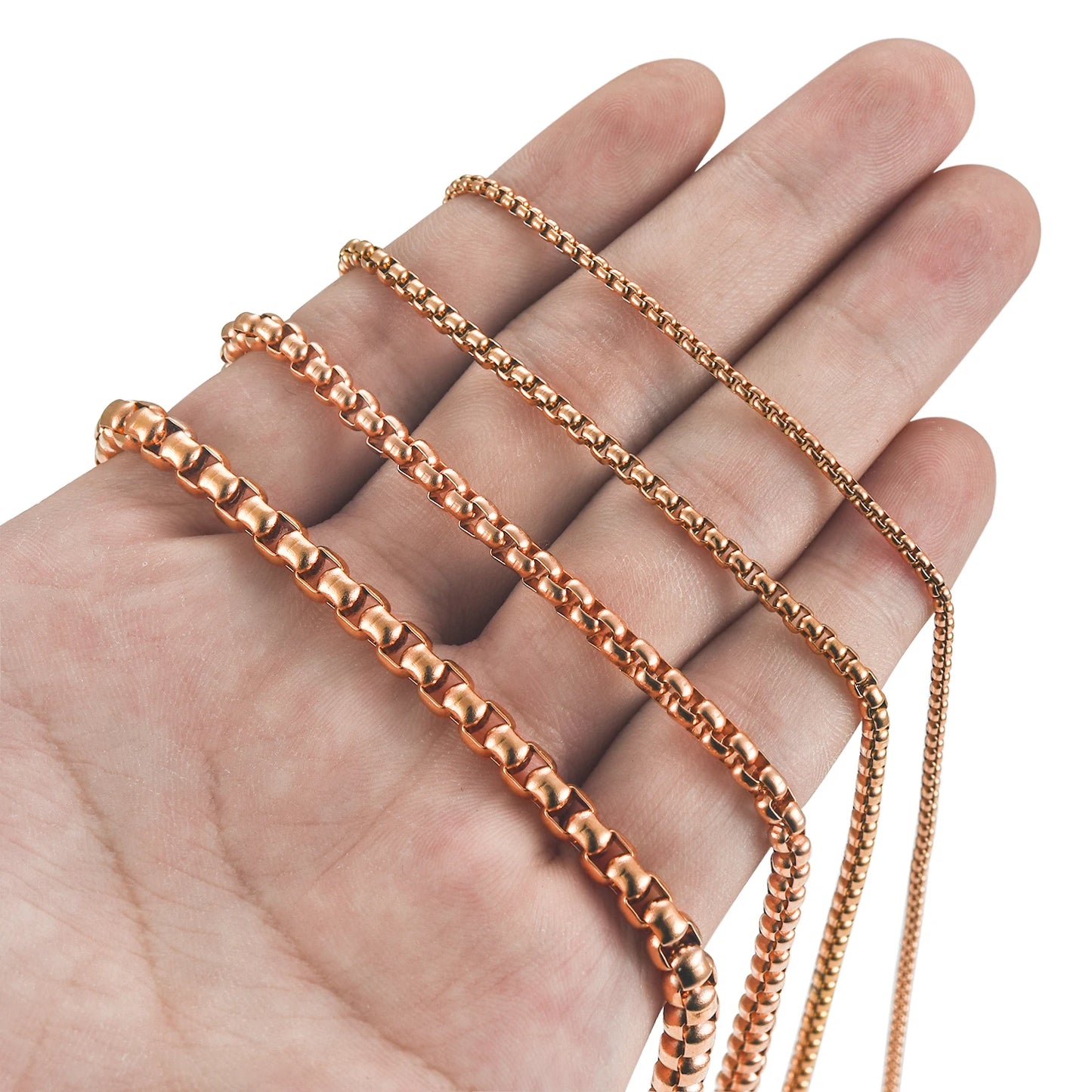 2/3/4/5mm Classic Mens Stainless Steel Rolo Square Box Chain Necklace for Men Women Rose Gold Color Plated Choker Metal Jewelry