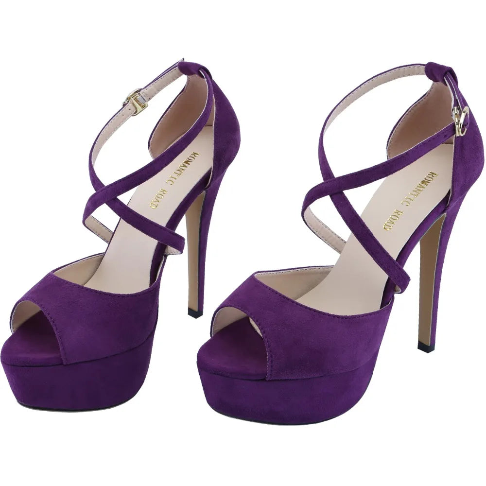 LOSLANDIFEN Women Sandals 14CM Platform Pole Dance Shoes Stripper High Heels Sexy Ankle Strap Sandal Open Toe Party Dress Shoes