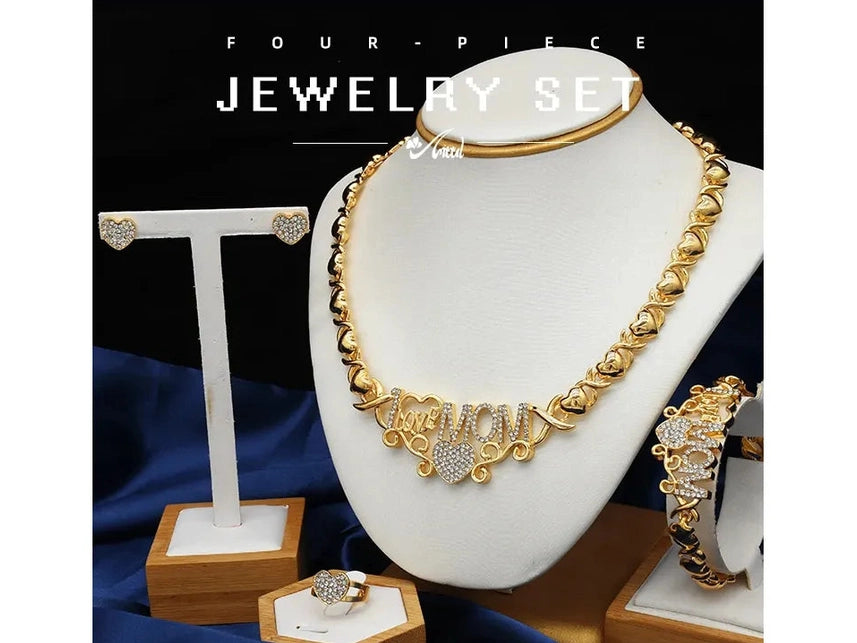ANIID XOXO Heart Women Jewelry Necklace Set 18K Gold Color Bridal LOVE Rhinestone Wedding Necklace Earrings Set Party Gift - Simply Just Deals LLC