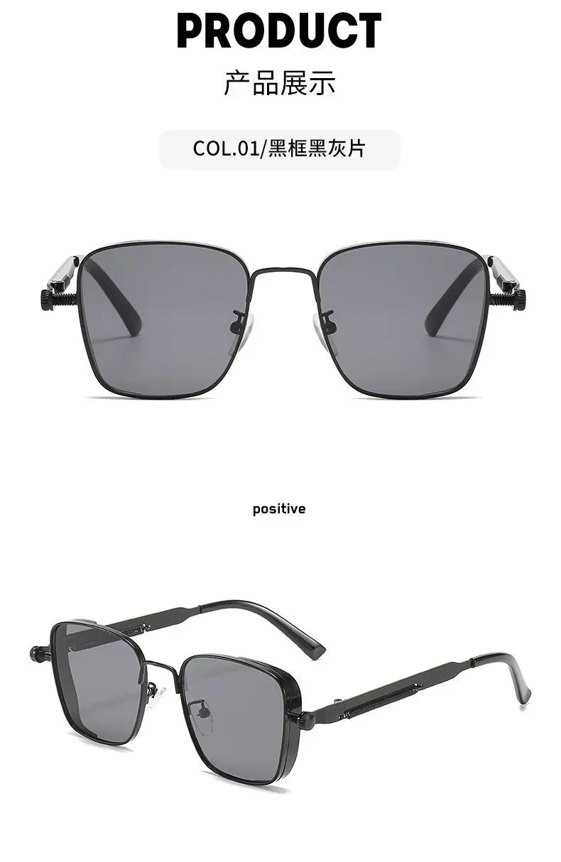 New Sunglasses Men Driving Sunglasses Retro Spring Leg Driving Outdoor Sports Metal Rectangular Decorative Glasses Women Uv400