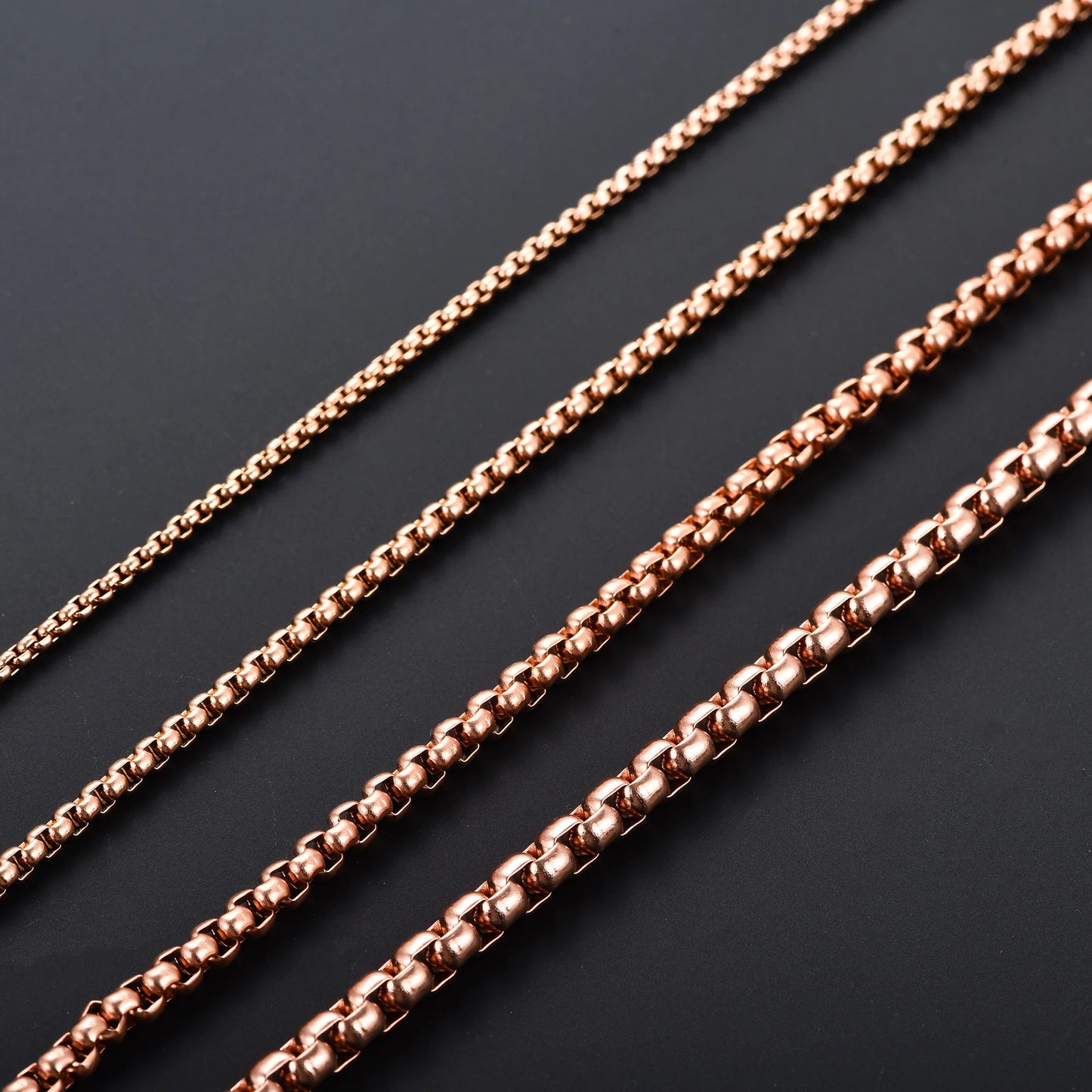 2/3/4/5mm Classic Mens Stainless Steel Rolo Square Box Chain Necklace for Men Women Rose Gold Color Plated Choker Metal Jewelry