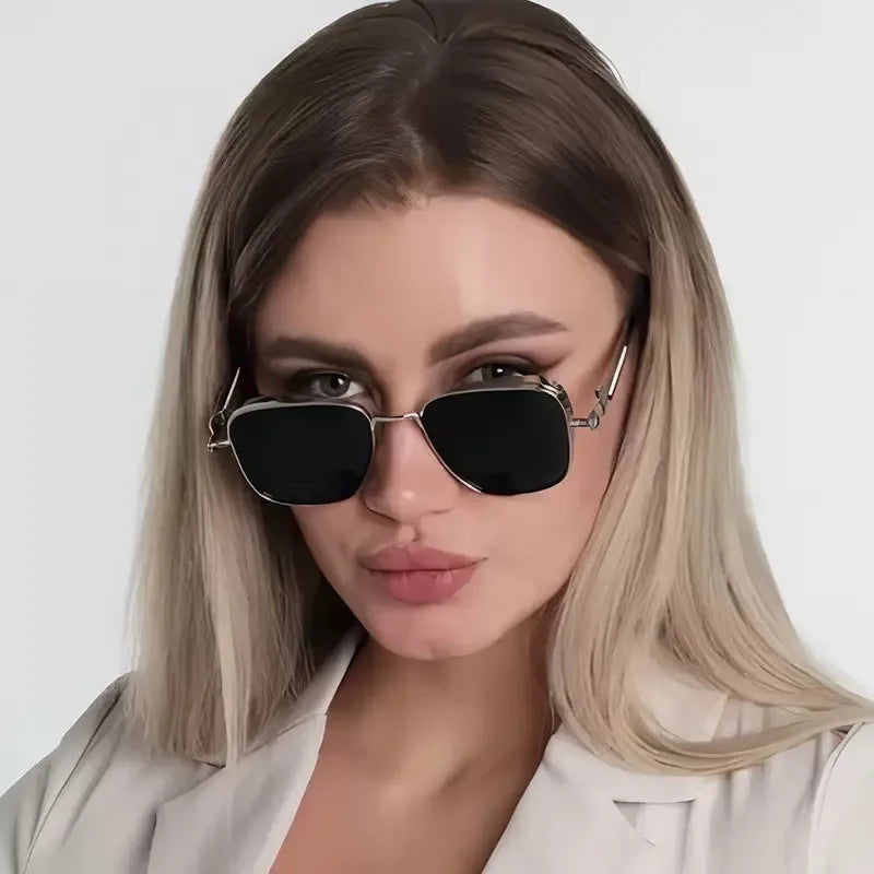 New Sunglasses Men Driving Sunglasses Retro Spring Leg Driving Outdoor Sports Metal Rectangular Decorative Glasses Women Uv400