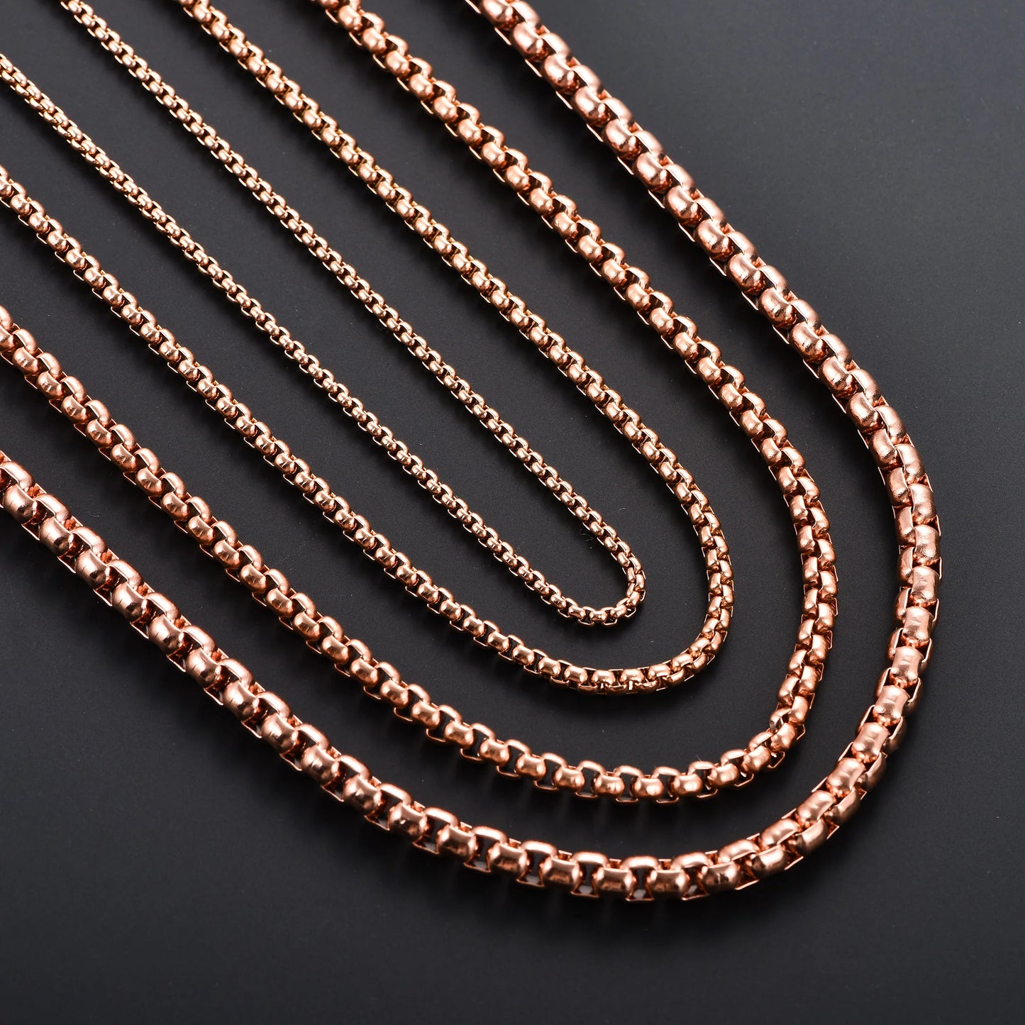 2/3/4/5mm Classic Mens Stainless Steel Rolo Square Box Chain Necklace for Men Women Rose Gold Color Plated Choker Metal Jewelry
