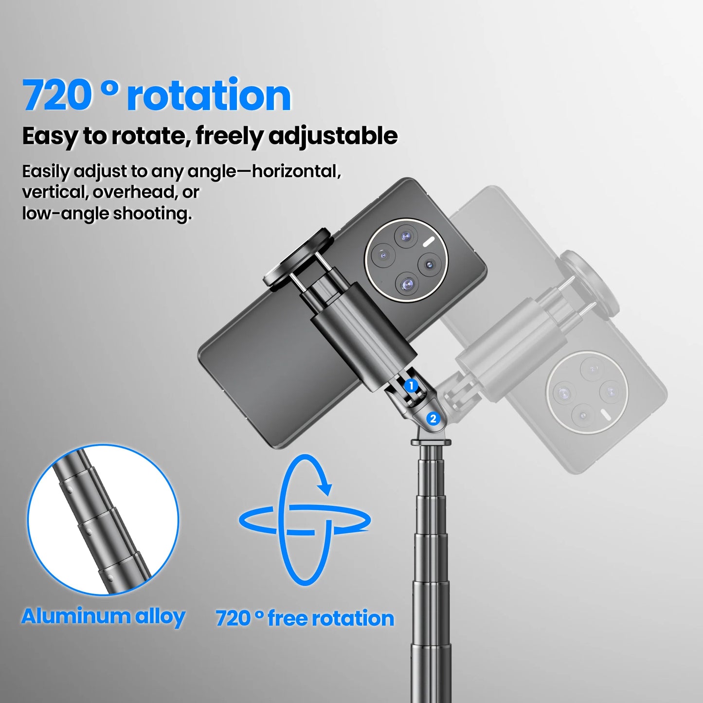 TT01 Portable 70 Inch All-in-one Auto Pop Open Tripod Bluetooth Remote Tripod Bounce Selfie Stick Phone Holder for Vlog/Video