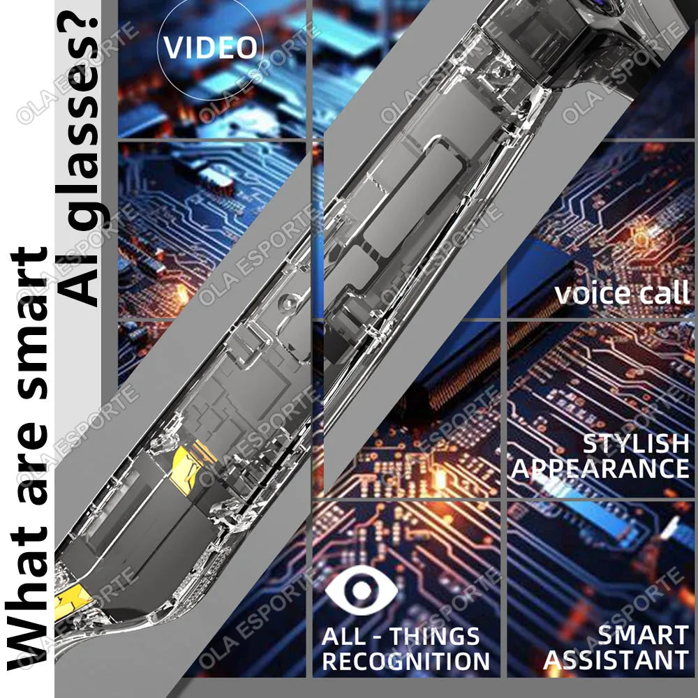 HD 1080P AI Smart Glasses ChatGPT 2000W Camera Bluetooth Call 400Mah Battery Voice Assistant Control Smart Glasses for Men Women