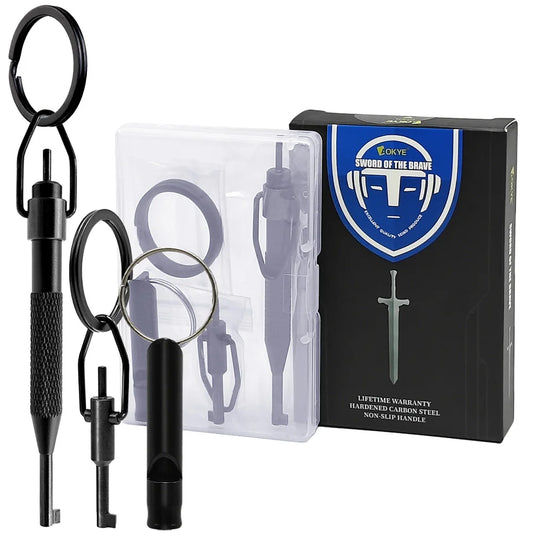 Handcuff key set, 1 long handle key + 1 short handle key, made of high carbon steel, comes with a survival whistle for signaling