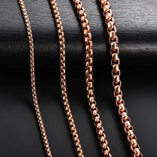 2/3/4/5mm Classic Mens Stainless Steel Rolo Square Box Chain Necklace for Men Women Rose Gold Color Plated Choker Metal Jewelry