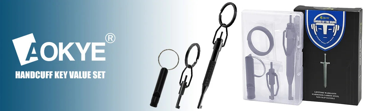 Handcuff key set, 1 long handle key + 1 short handle key, made of high carbon steel, comes with a survival whistle for signaling