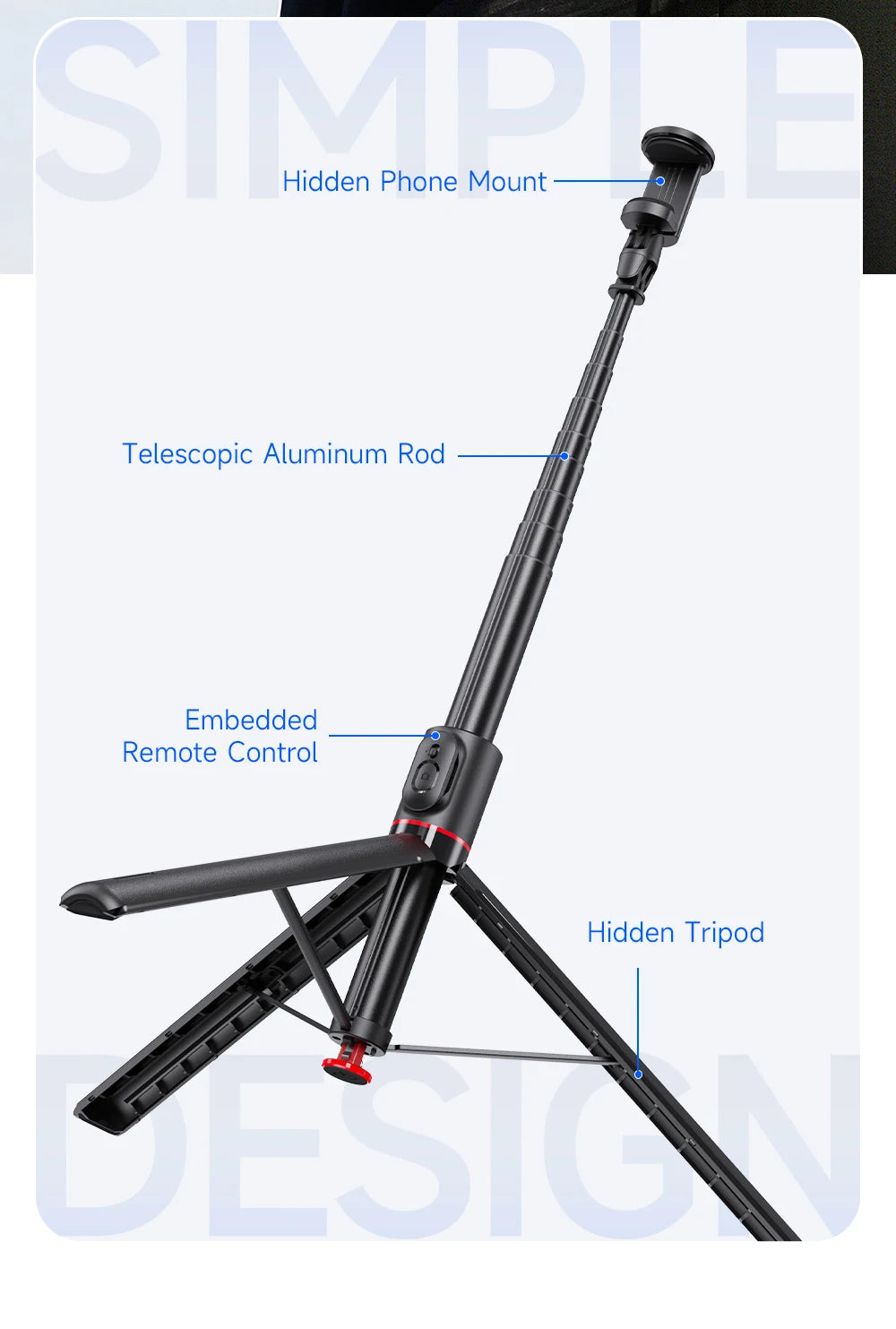 TT01 Portable 70 Inch All-in-one Auto Pop Open Tripod Bluetooth Remote Tripod Bounce Selfie Stick Phone Holder for Vlog/Video