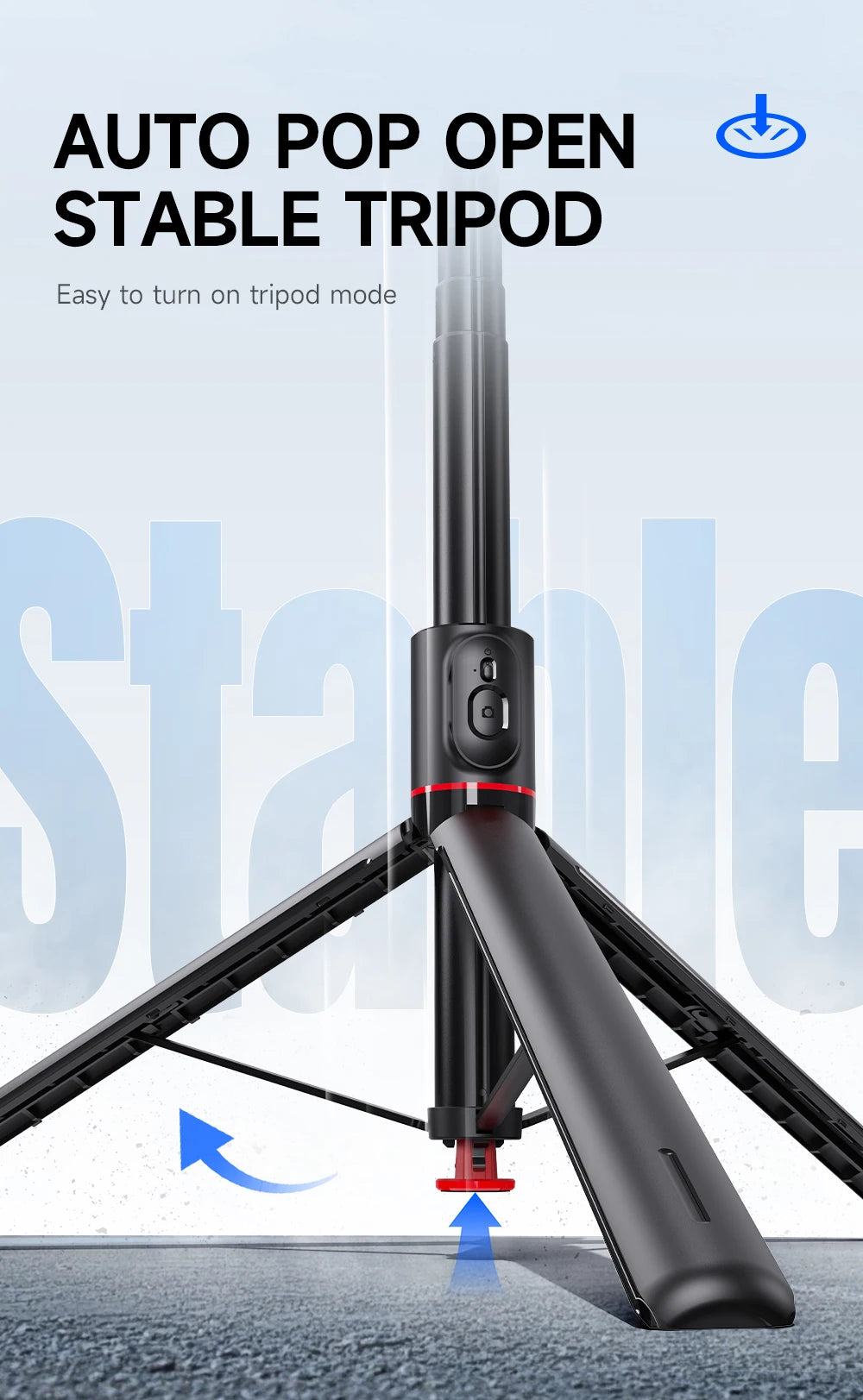 TT01 Portable 70 Inch All-in-one Auto Pop Open Tripod Bluetooth Remote Tripod Bounce Selfie Stick Phone Holder for Vlog/Video