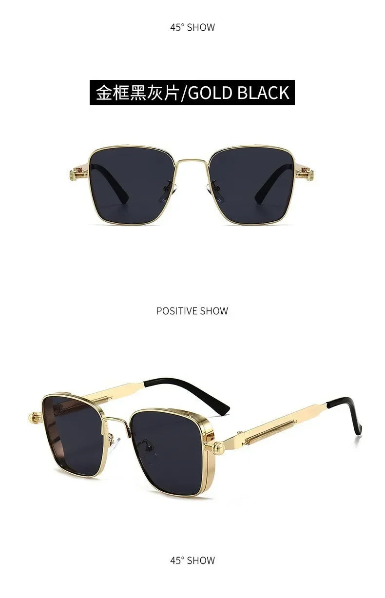 New Sunglasses Men Driving Sunglasses Retro Spring Leg Driving Outdoor Sports Metal Rectangular Decorative Glasses Women Uv400