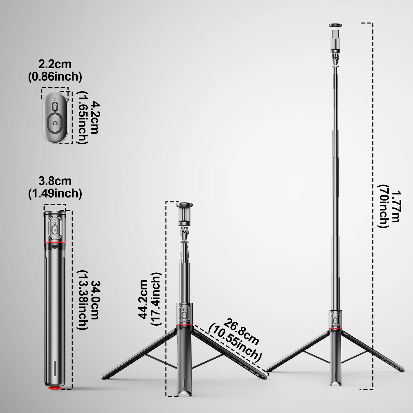 TT01 Portable 70 Inch All-in-one Auto Pop Open Tripod Bluetooth Remote Tripod Bounce Selfie Stick Phone Holder for Vlog/Video
