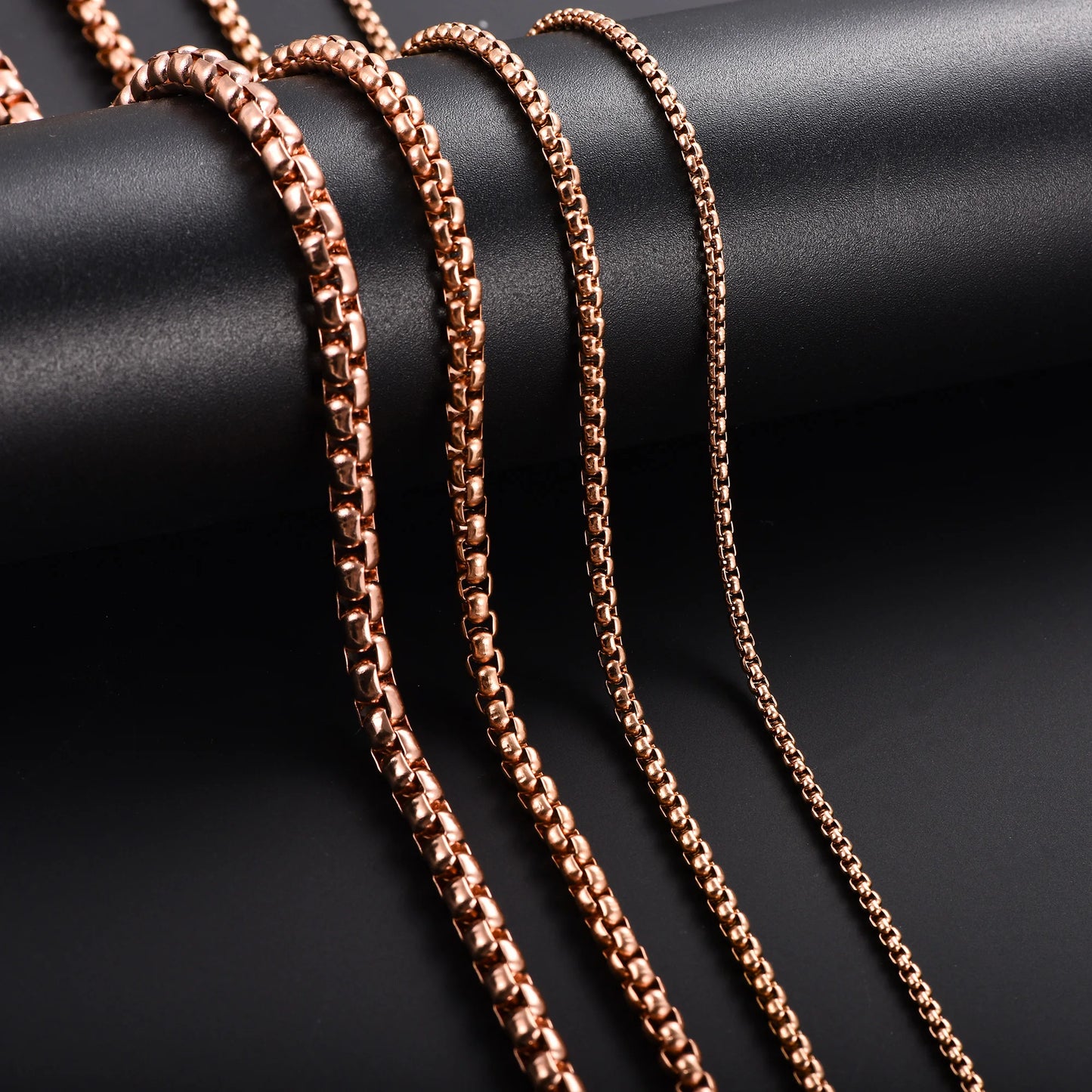 2/3/4/5mm Classic Mens Stainless Steel Rolo Square Box Chain Necklace for Men Women Rose Gold Color Plated Choker Metal Jewelry